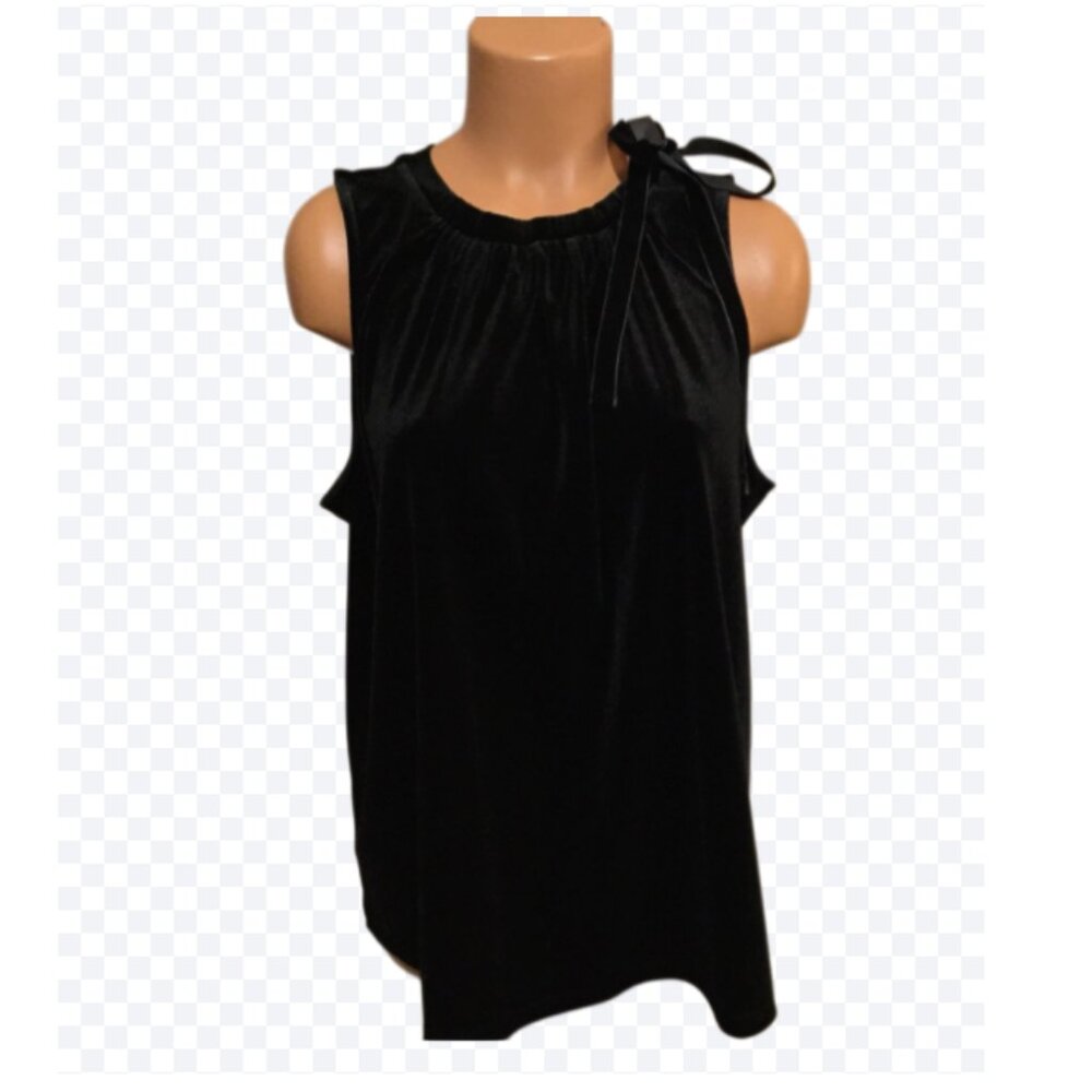 NWOT Ann Taylor Black Velvety Soft Sleeveless Halter Neck Blouse - Picture 2 of 9